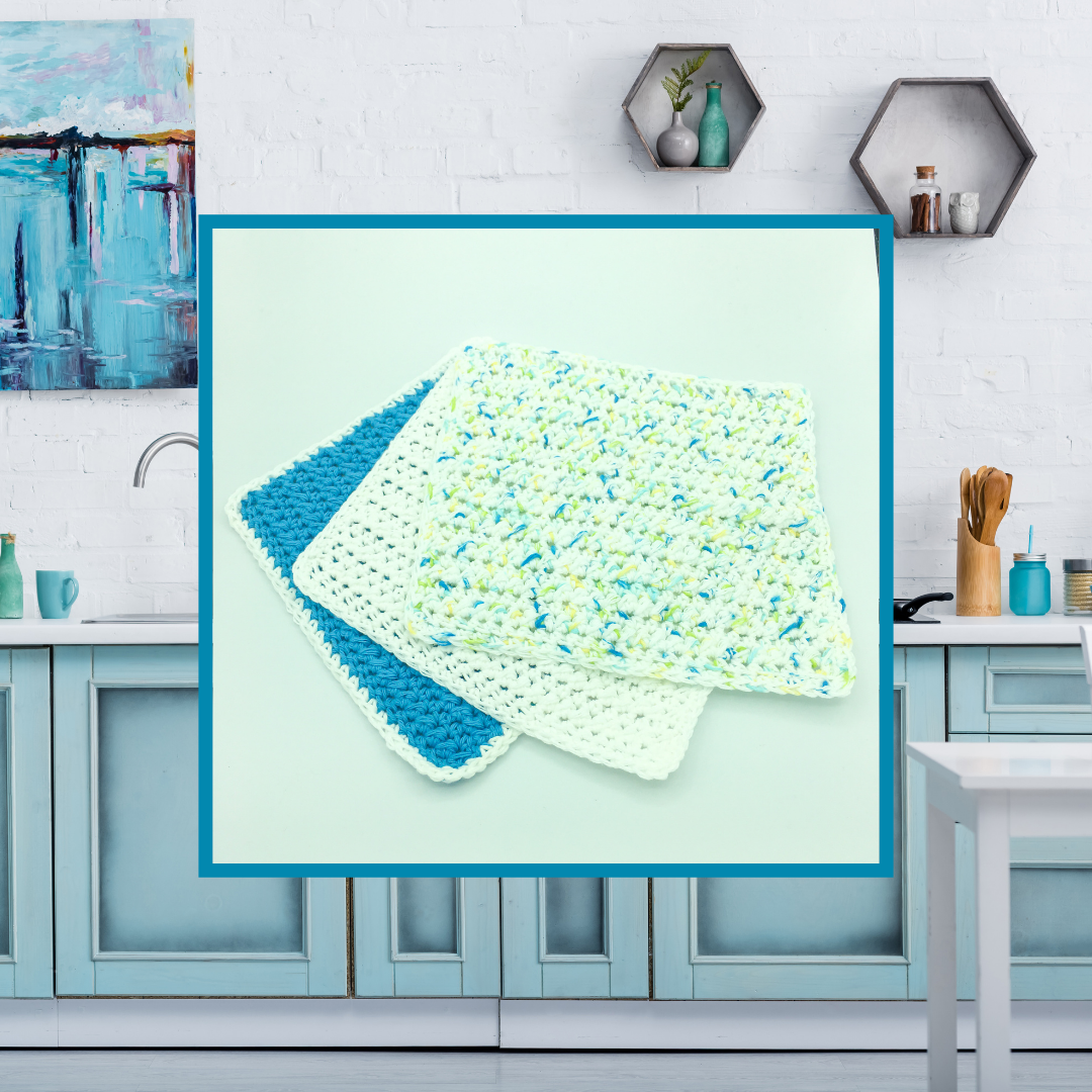 Crocheted Dishcloth Set - Aqua Gemstone