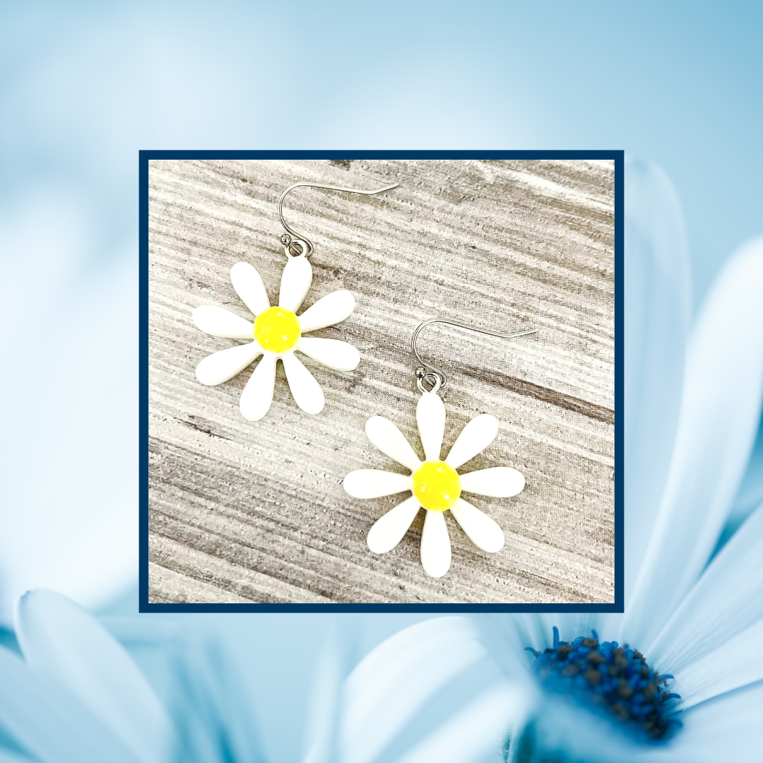 The Daisy Drop Earrings - White, Blue & Red