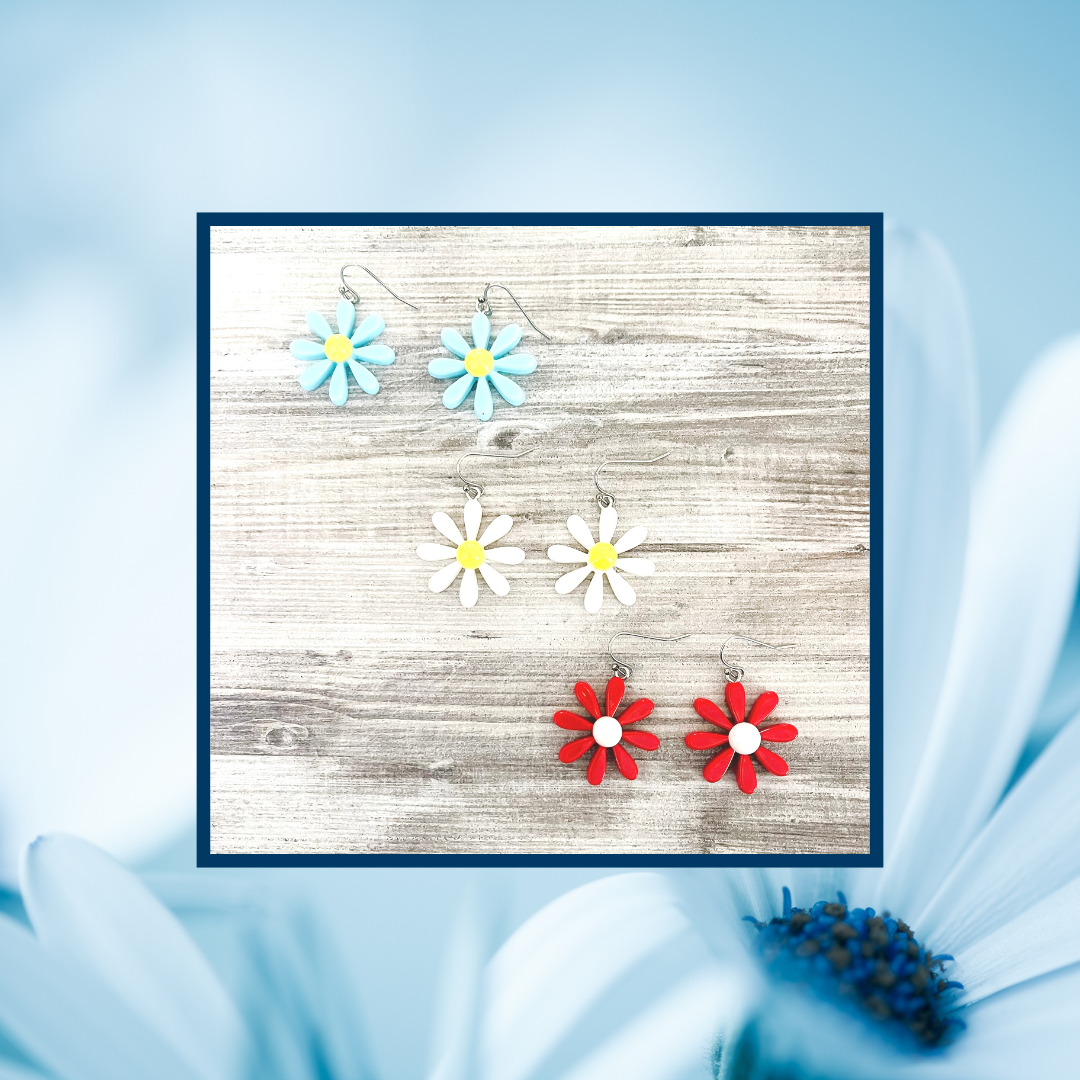 The Daisy Drop Earrings - White, Blue & Red