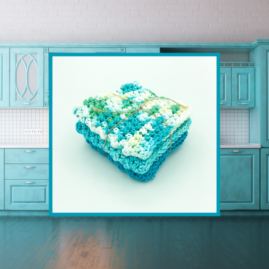 Crocheted Dishcloth Set - Stonewash Blue