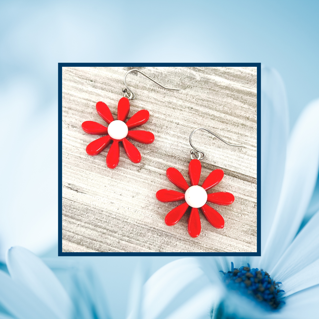 The Daisy Drop Earrings - White, Blue & Red